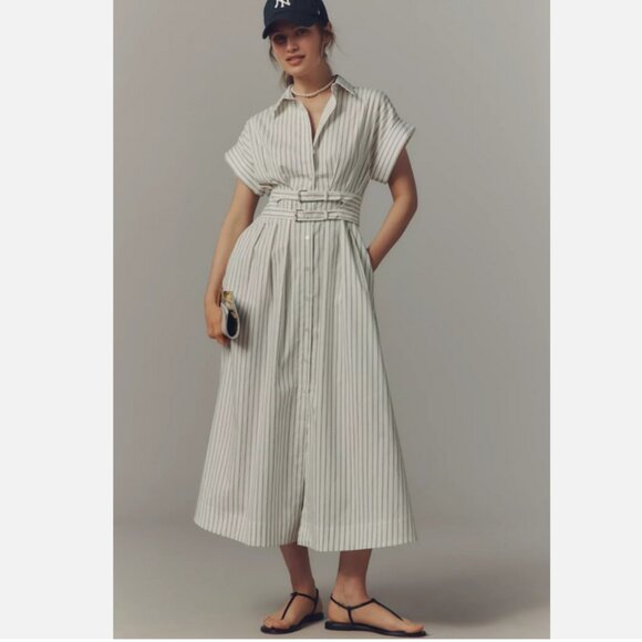Anthropologie Dresses & Skirts - Anthropologie The Tobie Double Buckle Shirt Dress by Exquise Pinstripe M NWT